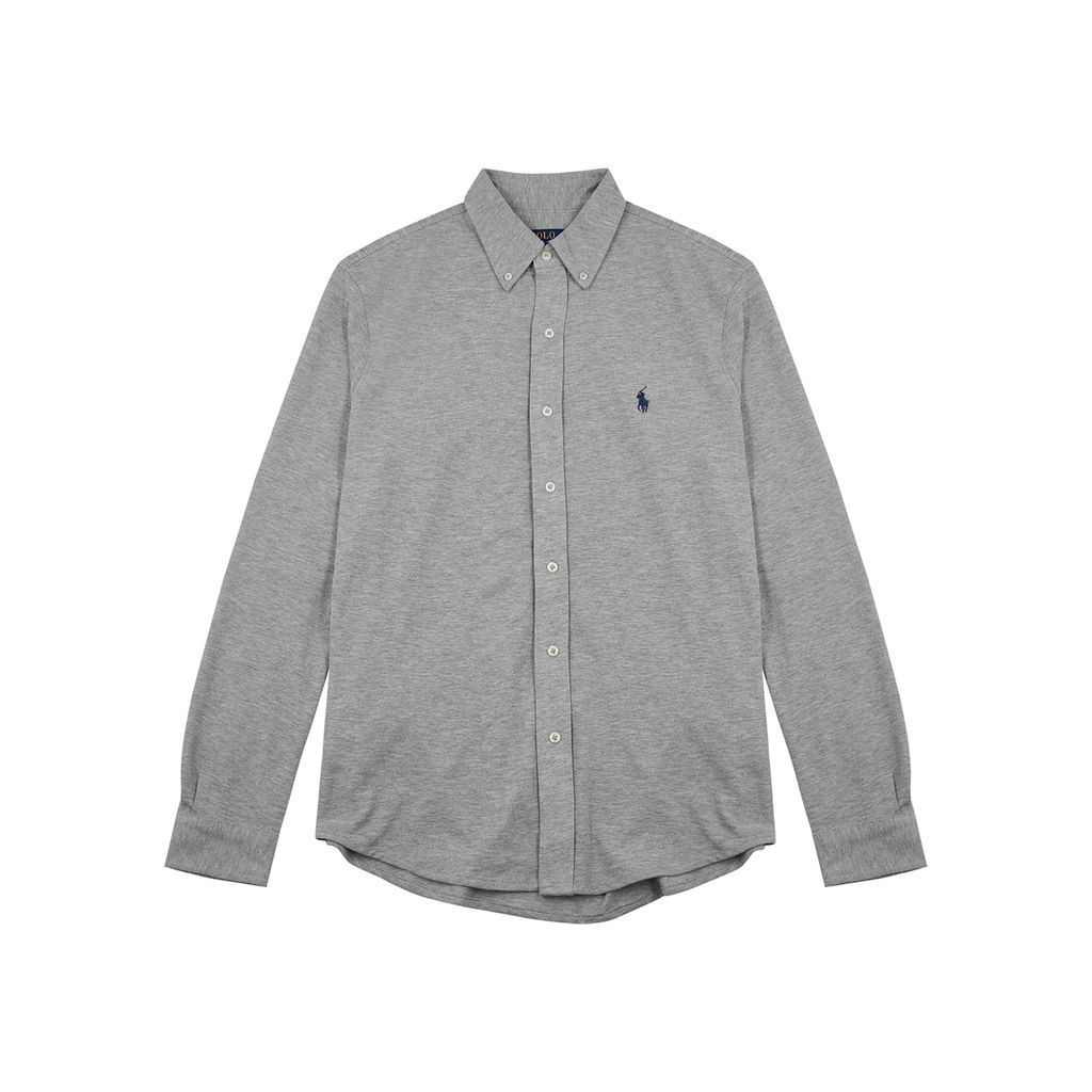 Logo-embroidered Piqué Cotton Shirt - Grey - S