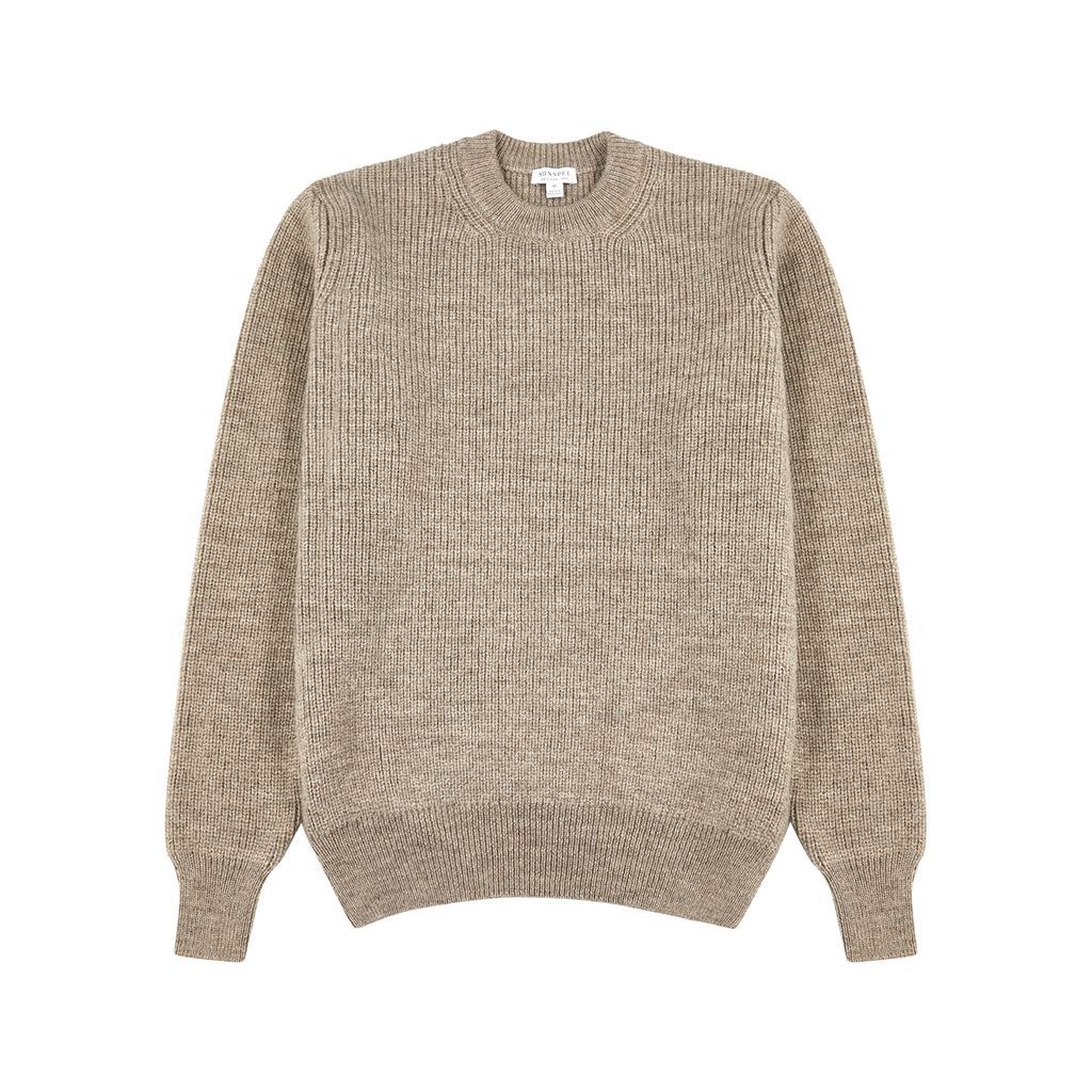 Ribbed Wool Jumper - Light Brown - S