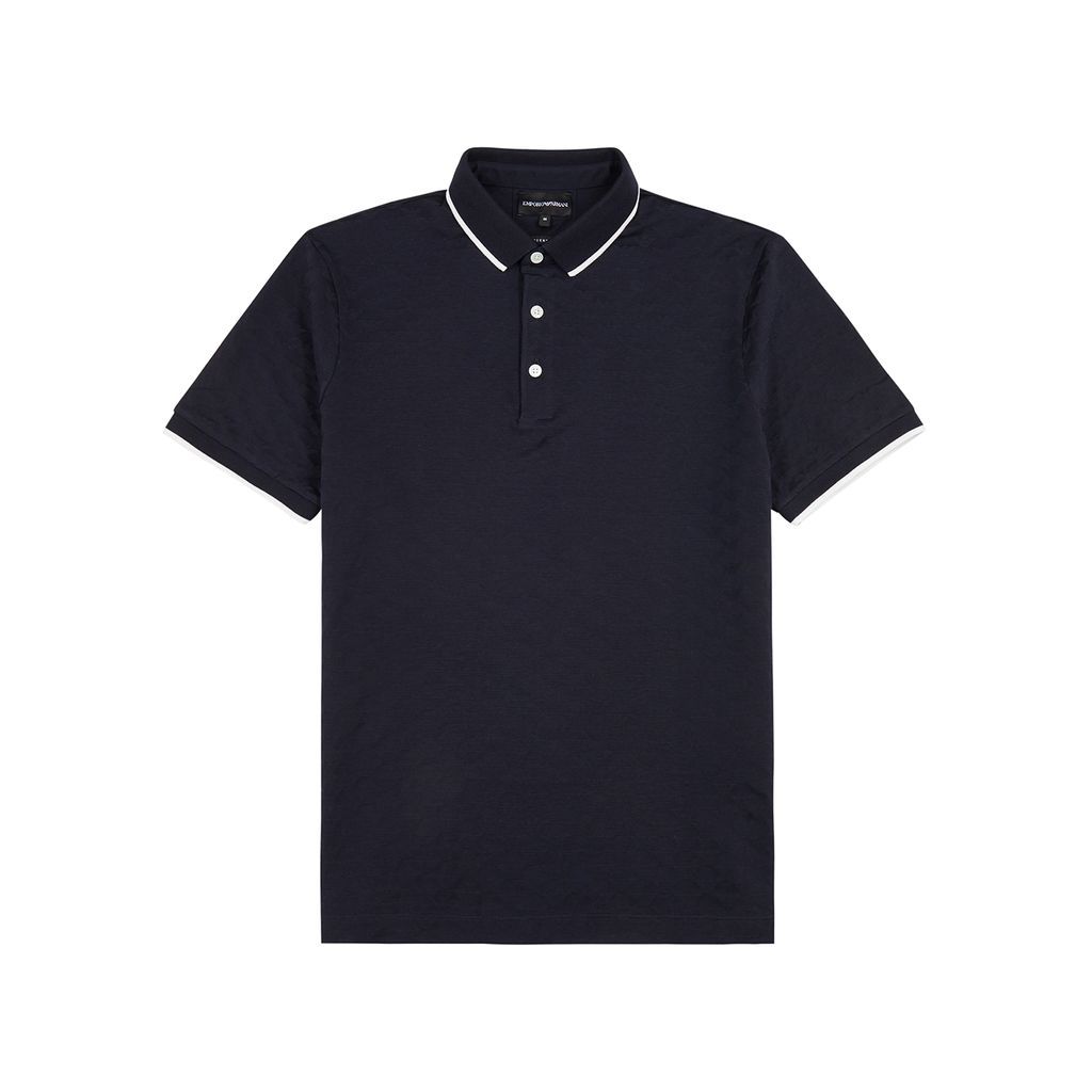 Logo-jacquard Cotton Polo Shirt - Navy - XL