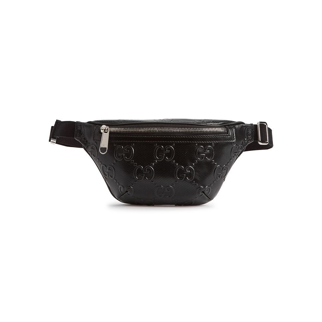 GG Tennis Monogrammed Leather Belt Bag - Black