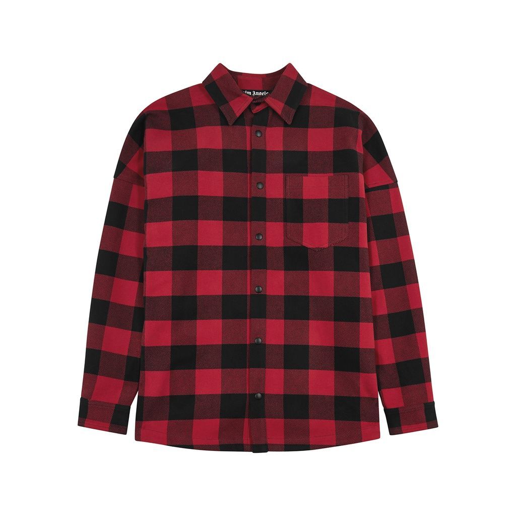 Checked Logo-print Flannel Overshirt - RED - XL