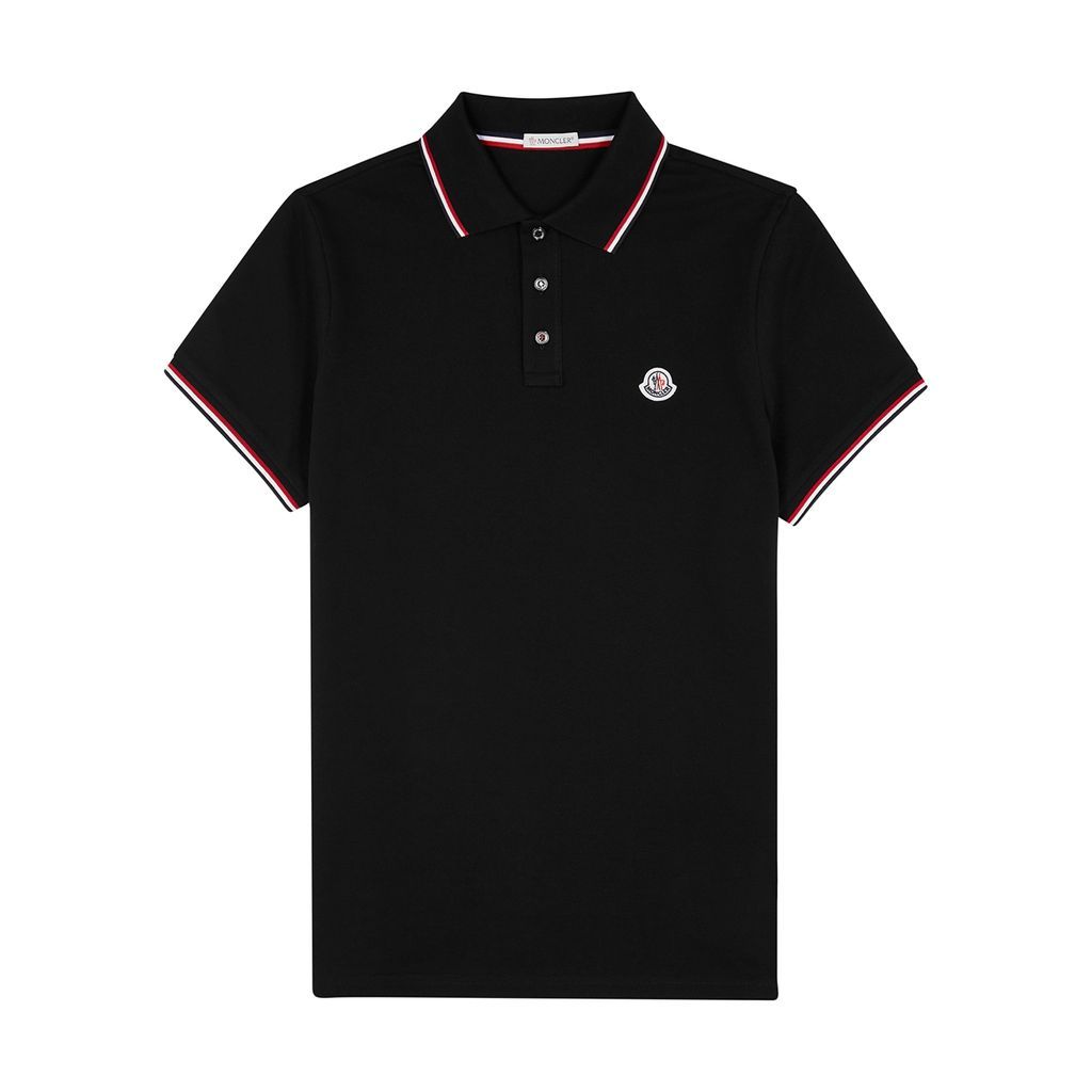 Black Piqué Cotton Polo Shirt - M