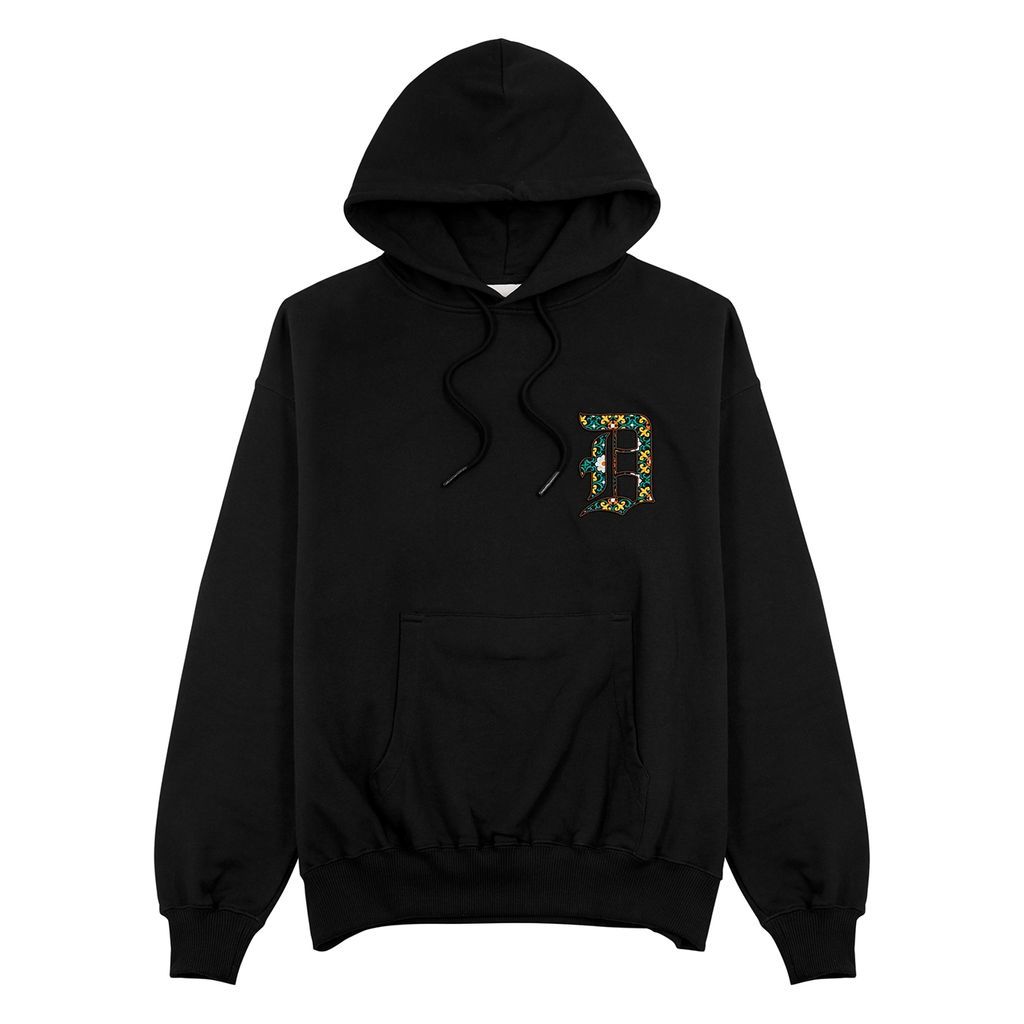 Embroidered Hooded Cotton Sweatshirt - Black - S