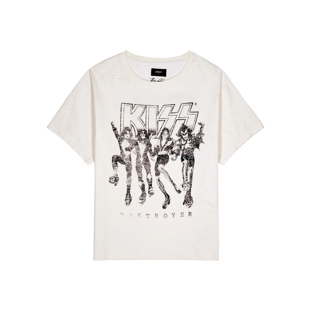 X Kiss Spirit Of 76 Distressed Cotton T-shirt - White And Black - L