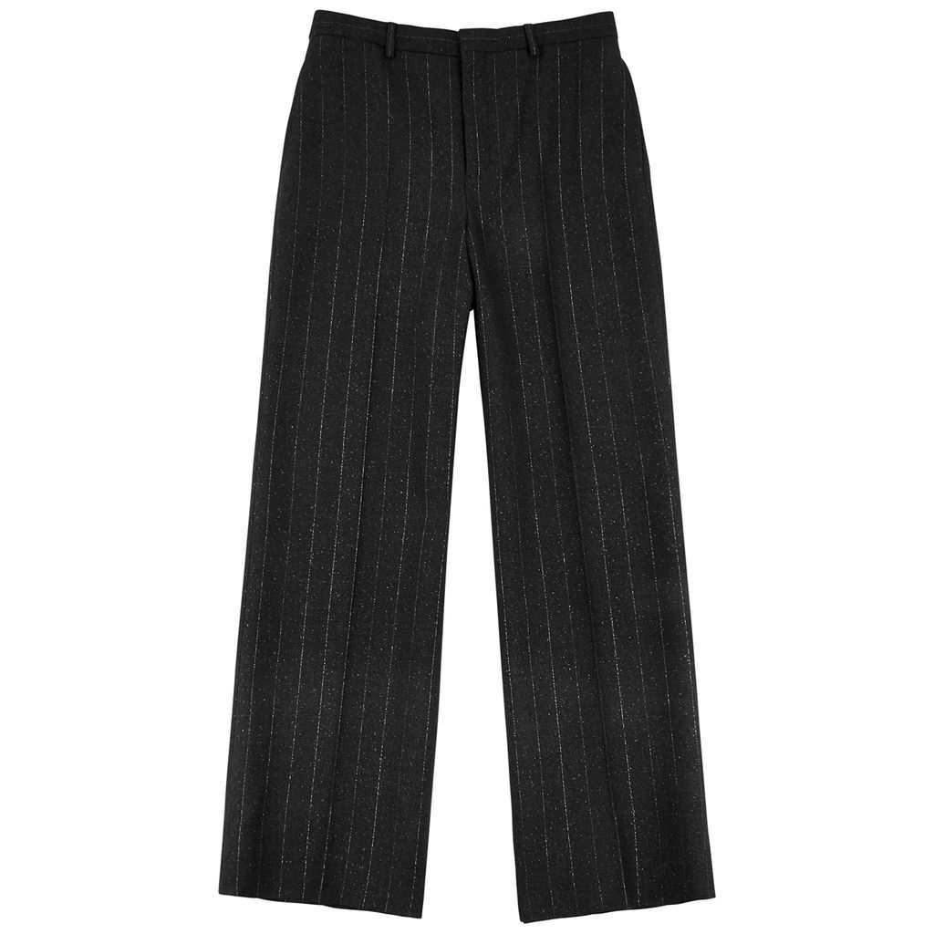 Pinstriped Wool-blend Trousers - Silver - 48