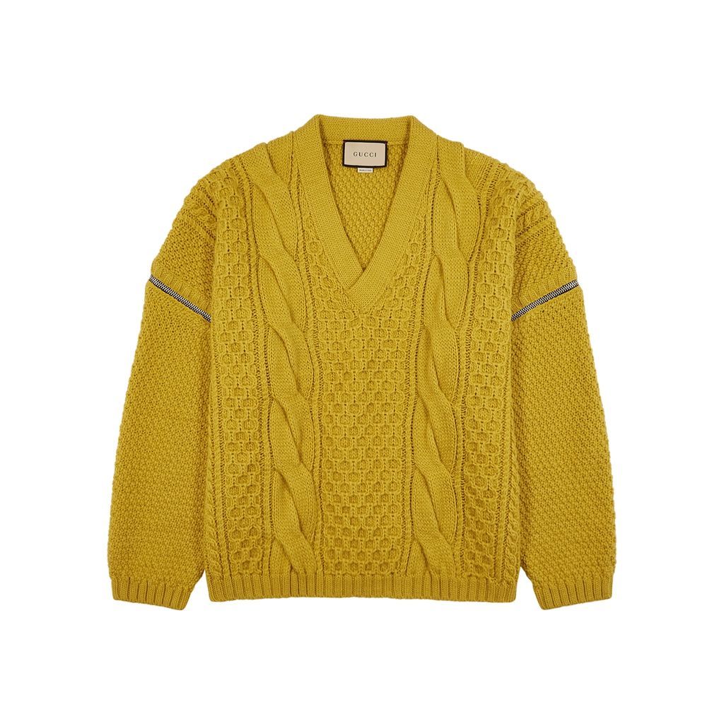 Mustard Cable-knit Wool Jumper - Yellow - M