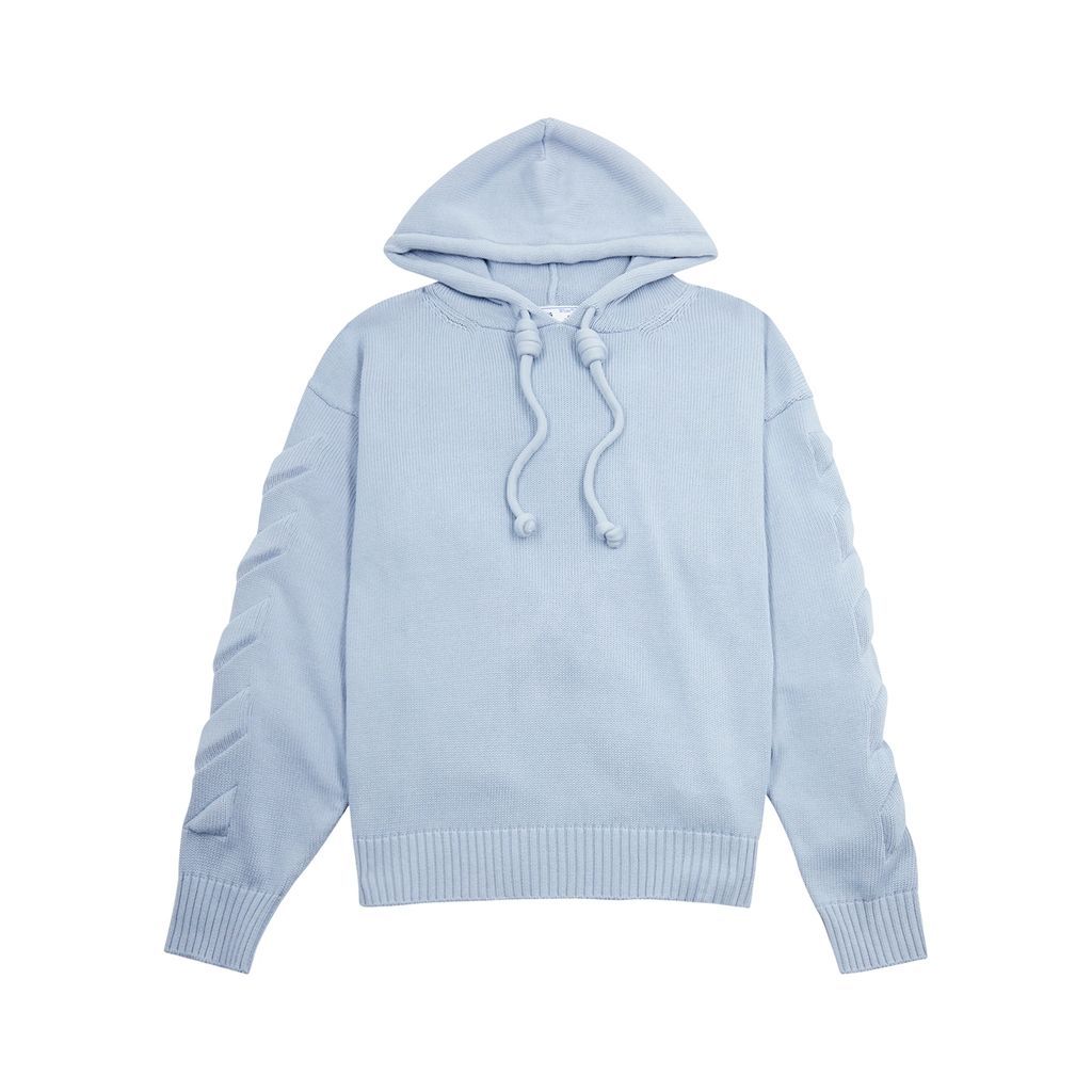3D Diag Hooded Knitted Jumper - Light Blue - L