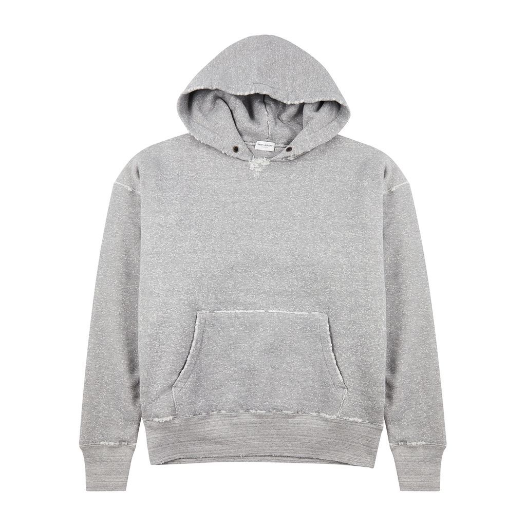Distressed Hooded Cotton Sweatshirt - Grey - S