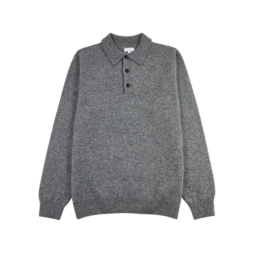 Wool Polo Jumper - Grey - L