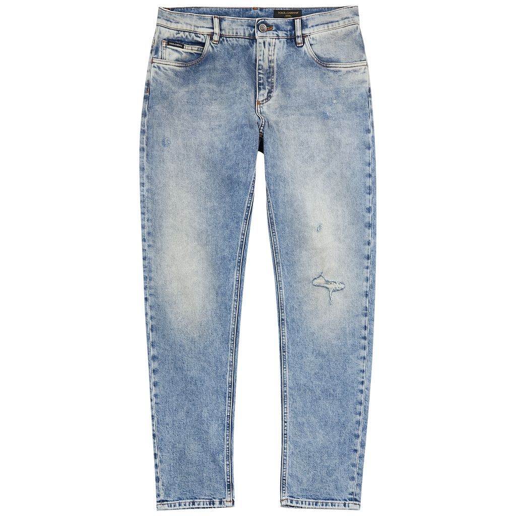 Distressed Slim-leg Jeans - Light Blue - 46