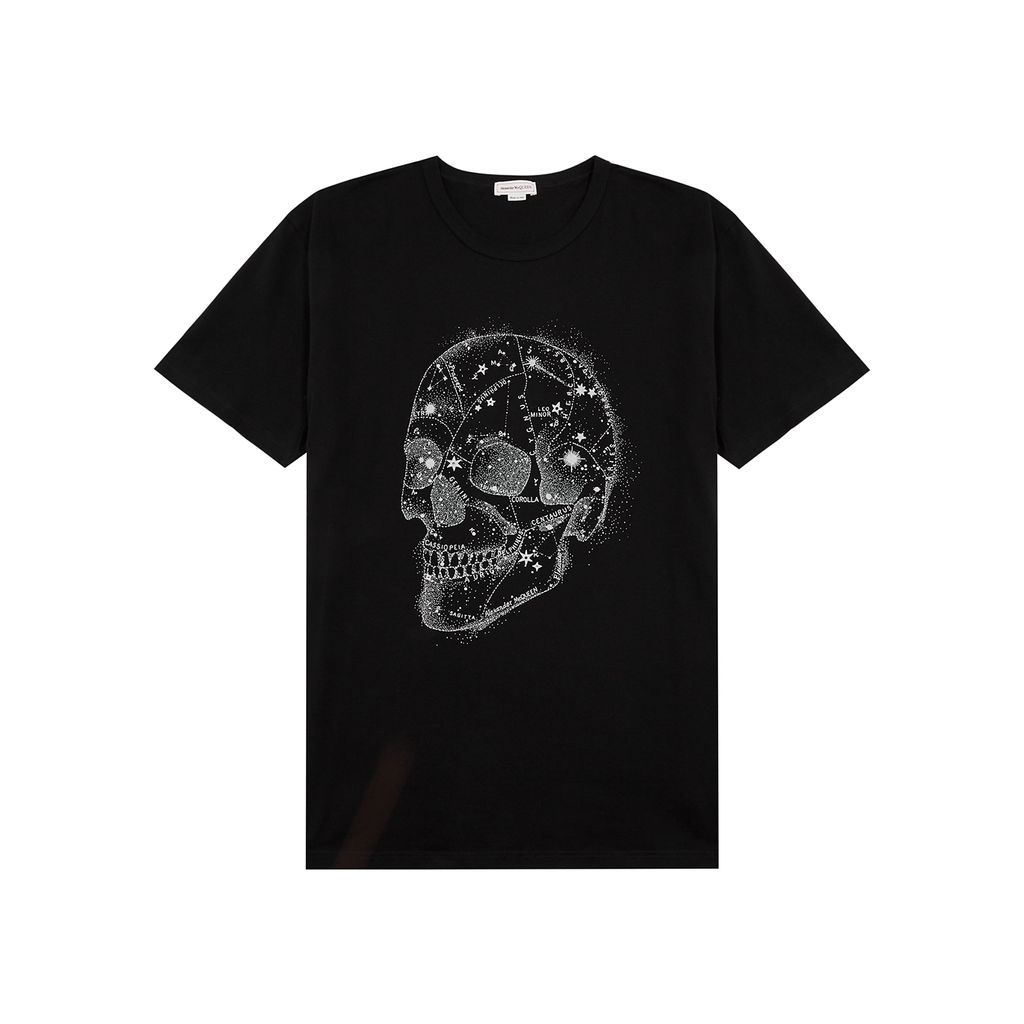 Celestial Skull Printed Cotton T-shirt - Black - L