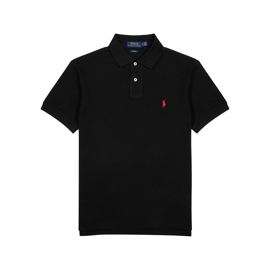 Black Slim Piqué Cotton Polo Shirt - XXL
