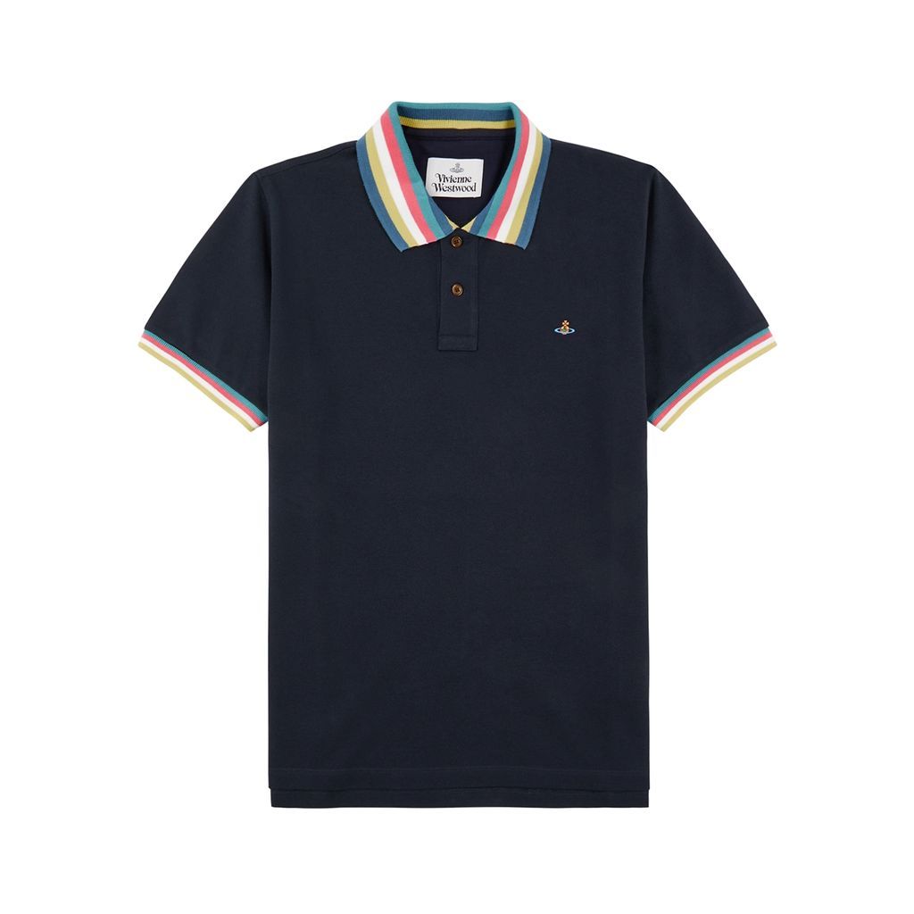 Piqué Cotton Polo Shirt - Navy - M