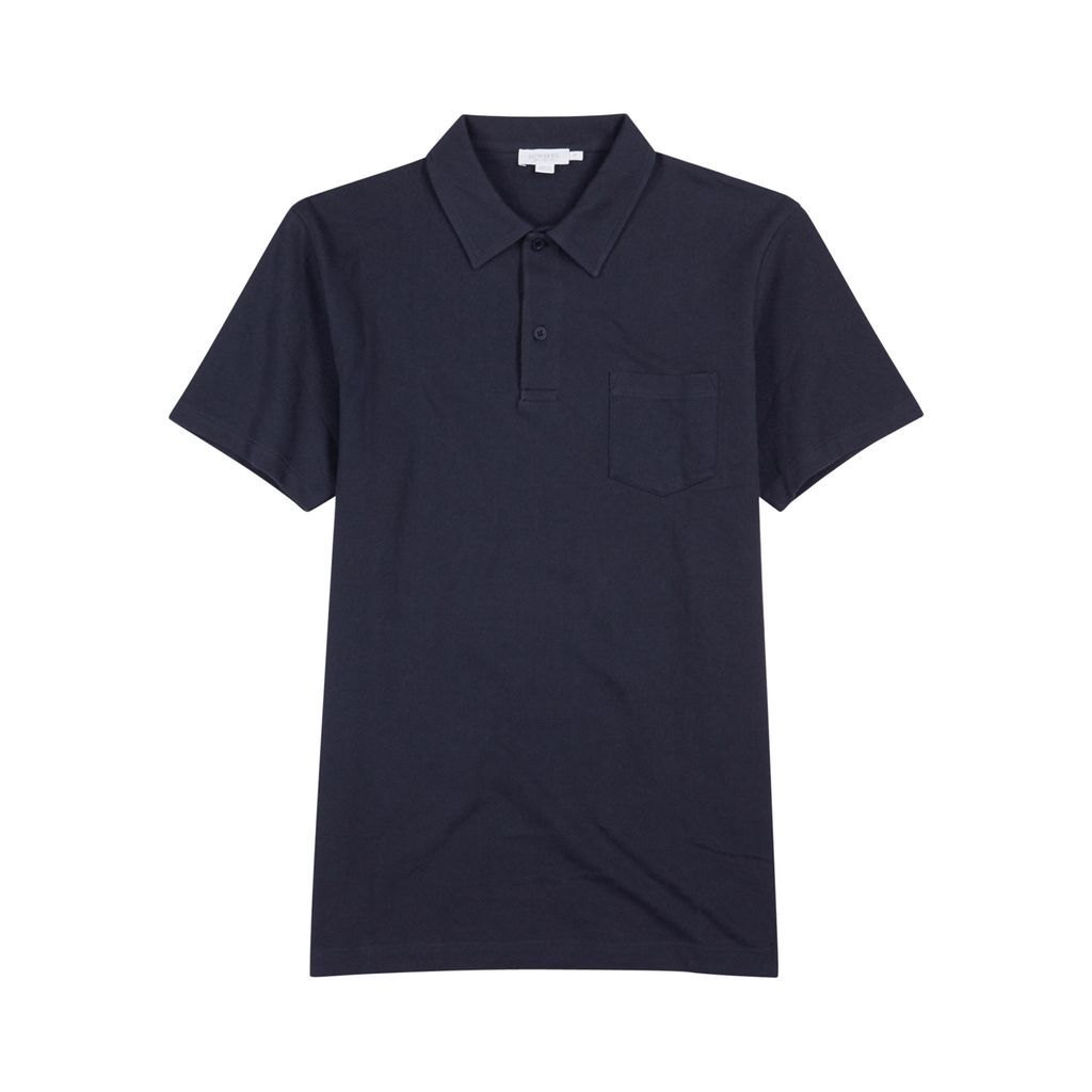 Riviera Piqué Cotton Polo Shirt - Navy - L