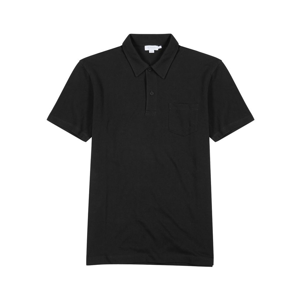 Riviera Piqué Cotton Polo Shirt - Black - XL