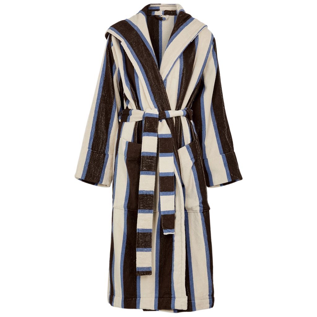 Unisex Striped Hooded Terry Cotton Robe - S