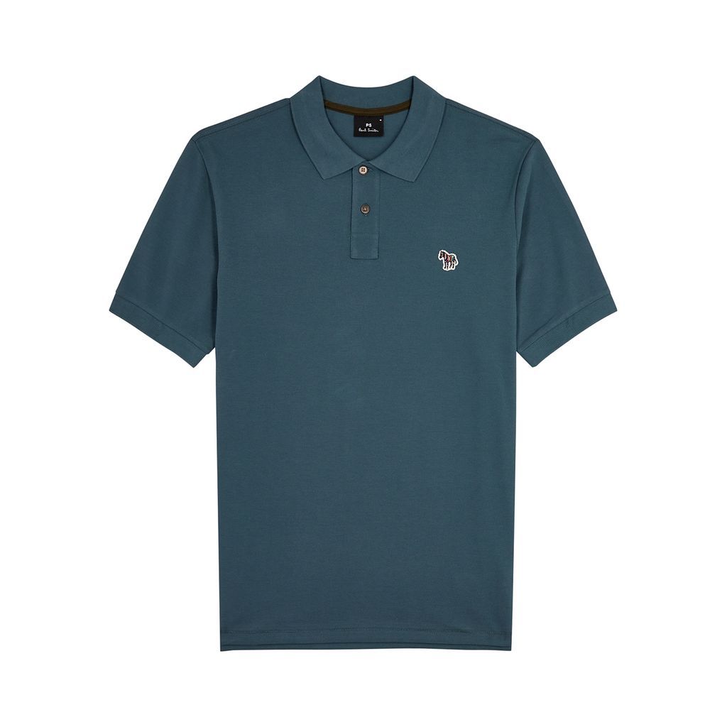 Logo Piqué Cotton Polo Shirt - Blue - M