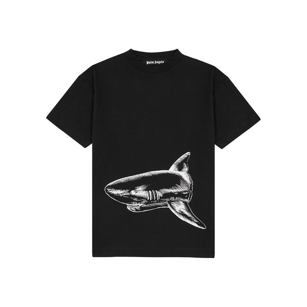 Broken Shark Printed Cotton T-shirt - Black - M