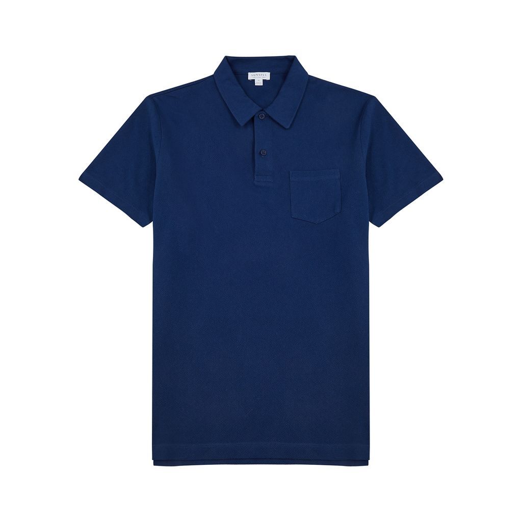 Riviera Cotton-mesh Polo Shirt - Dark Blue - L