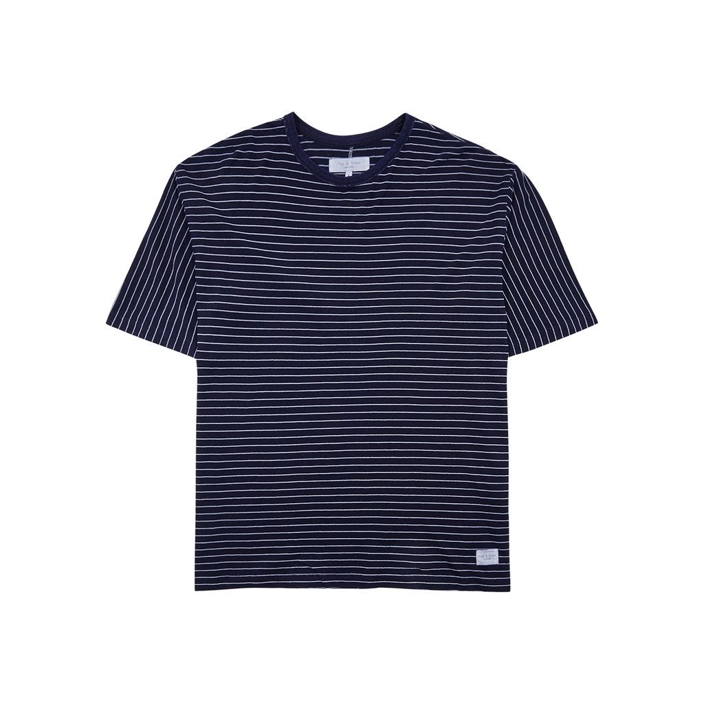 Striped Slubbed Cotton T-shirt - Navy - L