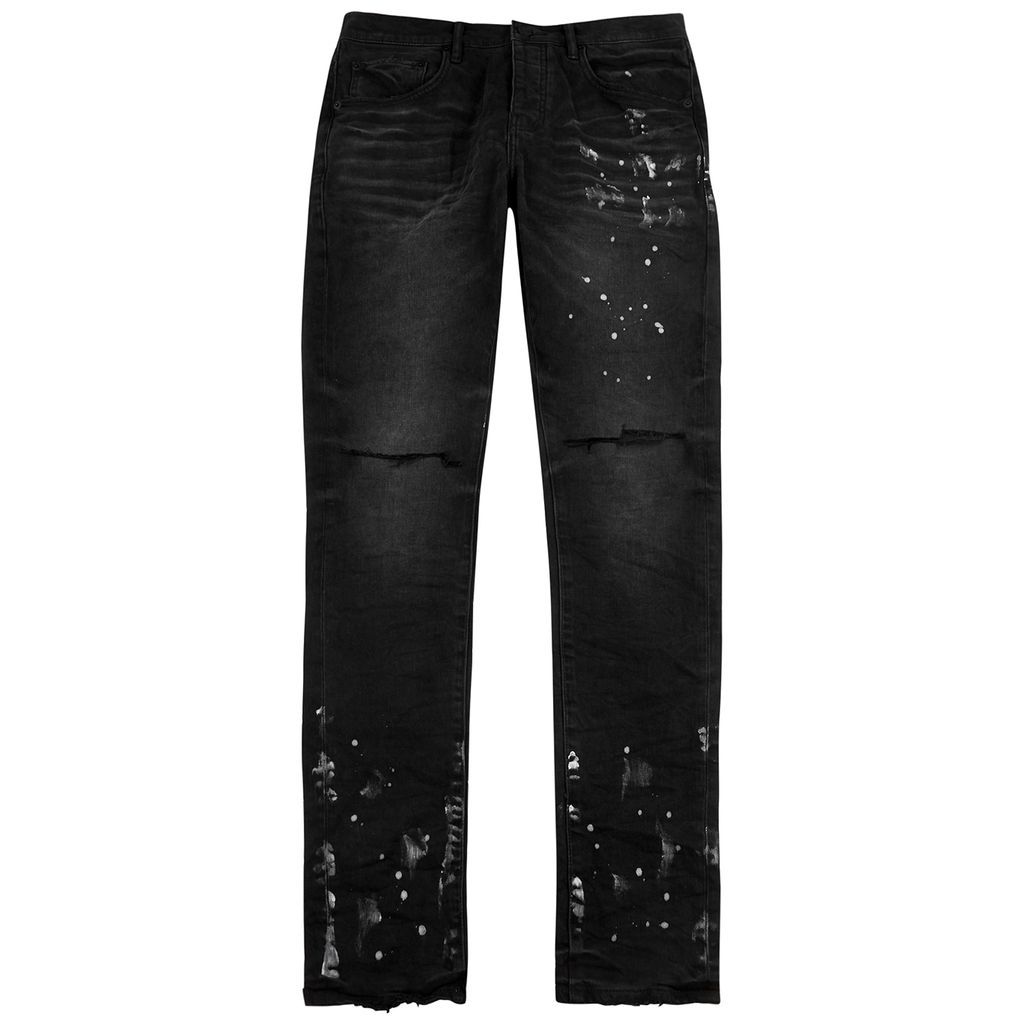 Distressed Coated Slim-leg Jeans - Black - W30