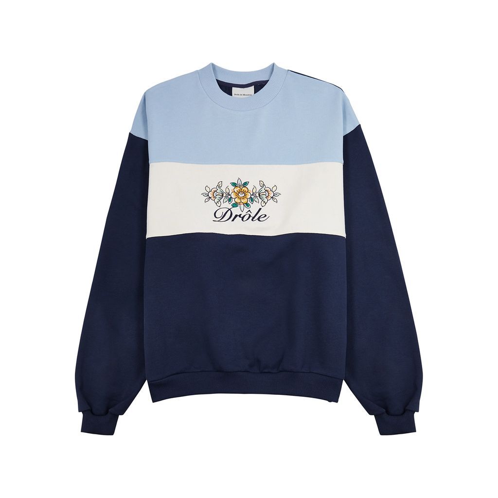 Colour-blocked Cotton Sweatshirt - Navy - XL