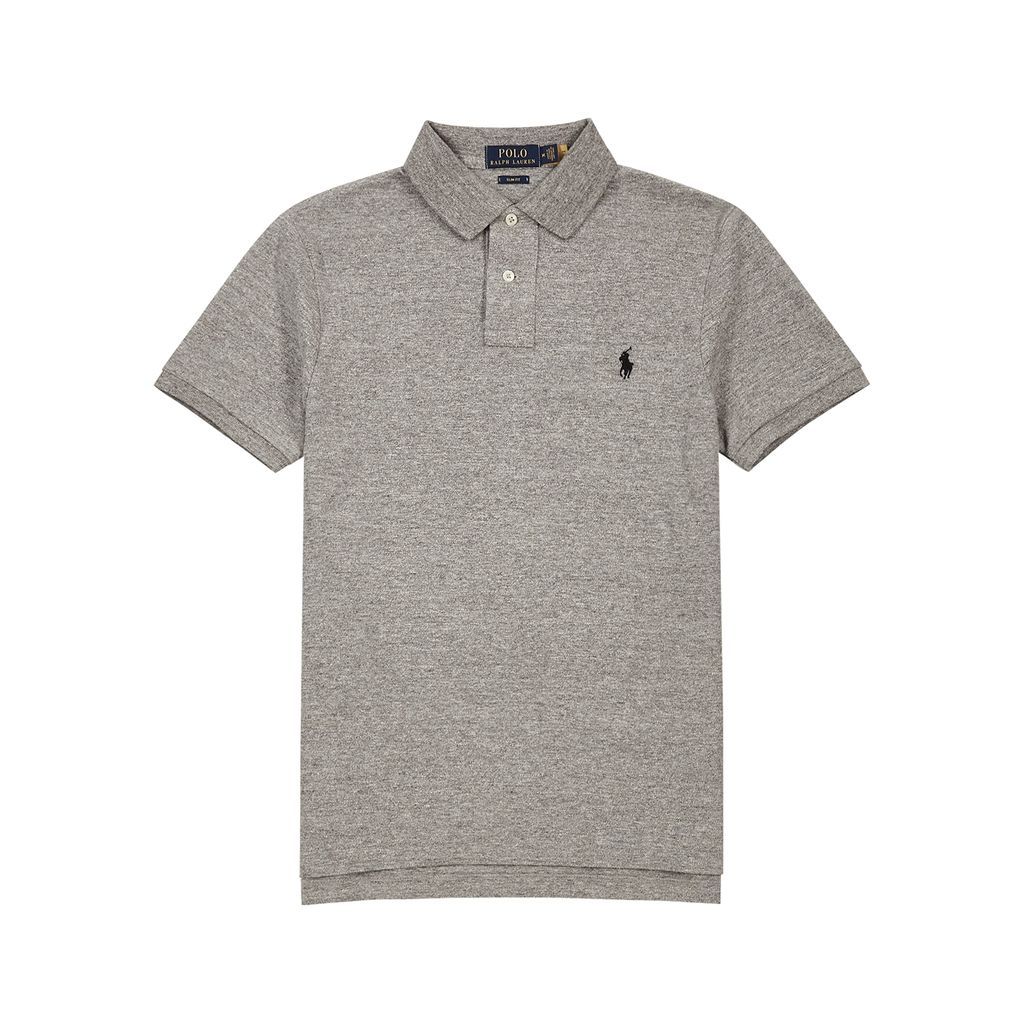 Grey Slim Piqué Cotton Polo Shirt - XL