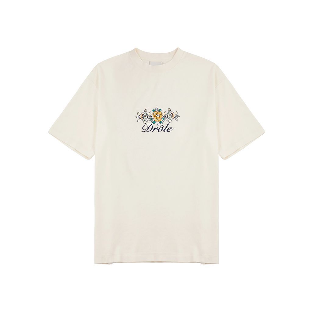 Fleuri Embroidered Cotton T-shirt - Cream - M