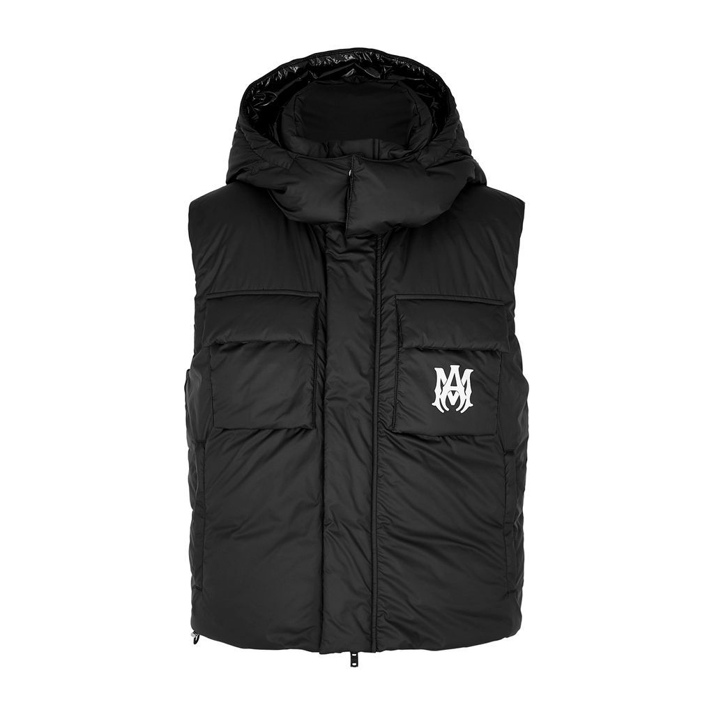 Quilted Hooded Shell Gilet - Black And White - XL