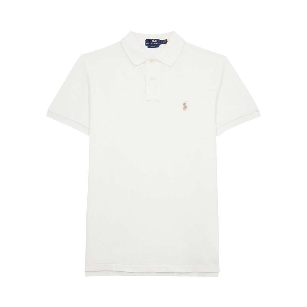 Logo Piqué Cotton Polo Shirt - Off White - L