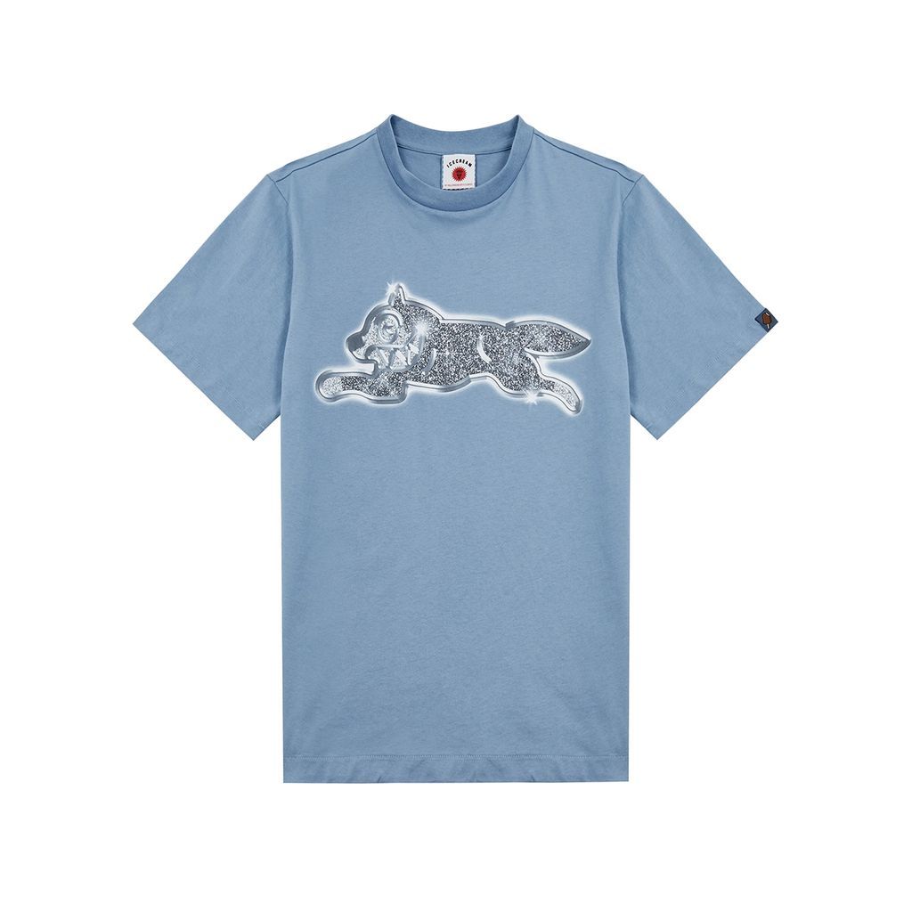Running Dog Printed Cotton T-shirt - Blue - M