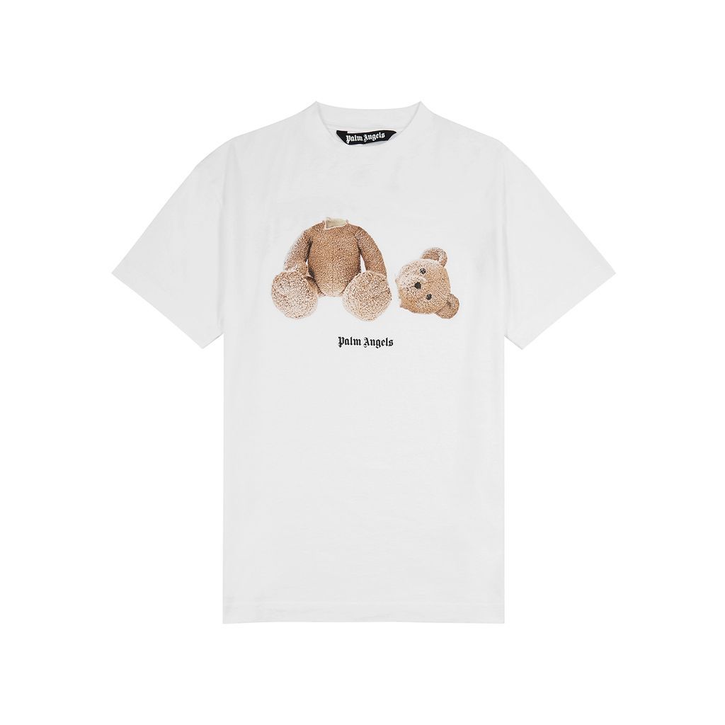 Bear-print Cotton T-shirt - White - L