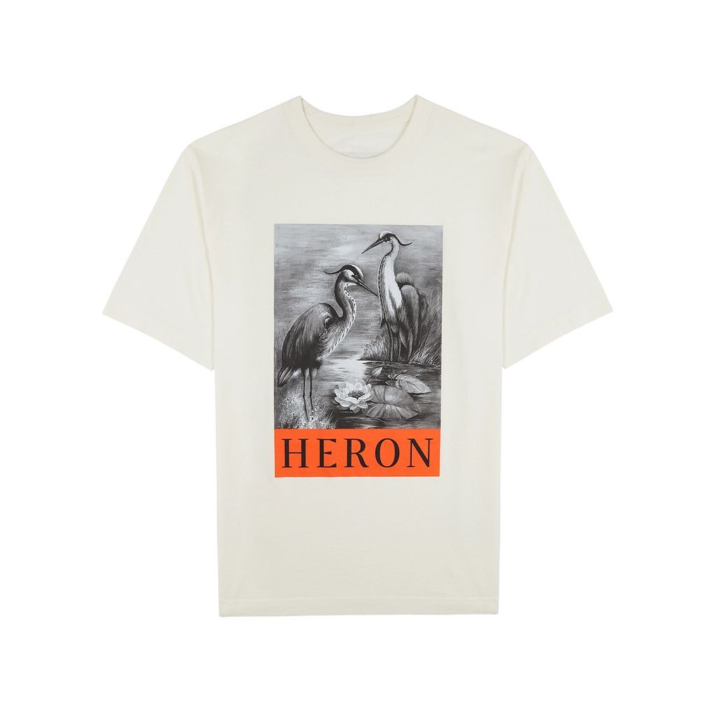 Heron Printed Cotton T-shirt - White And Black - XL