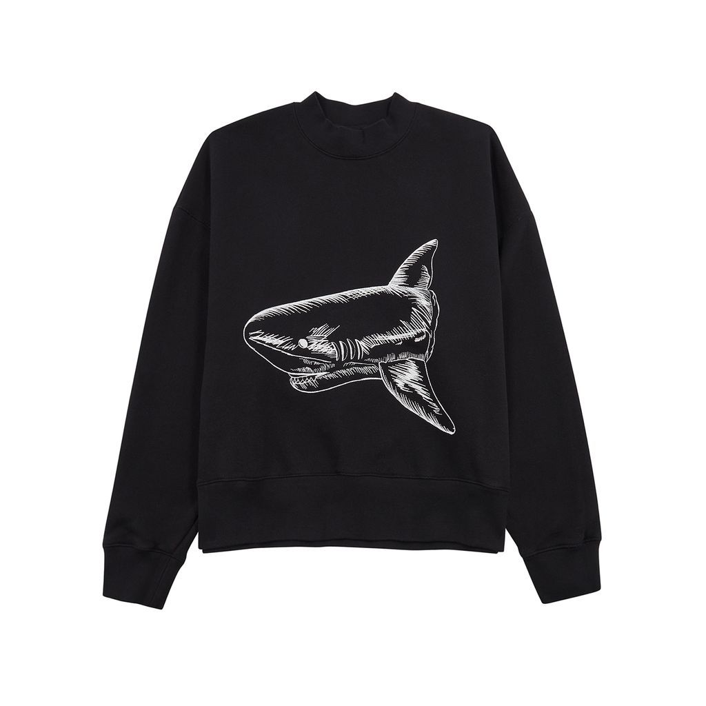 Broken Shark Embroidered Cotton Sweatshirt - Black - L