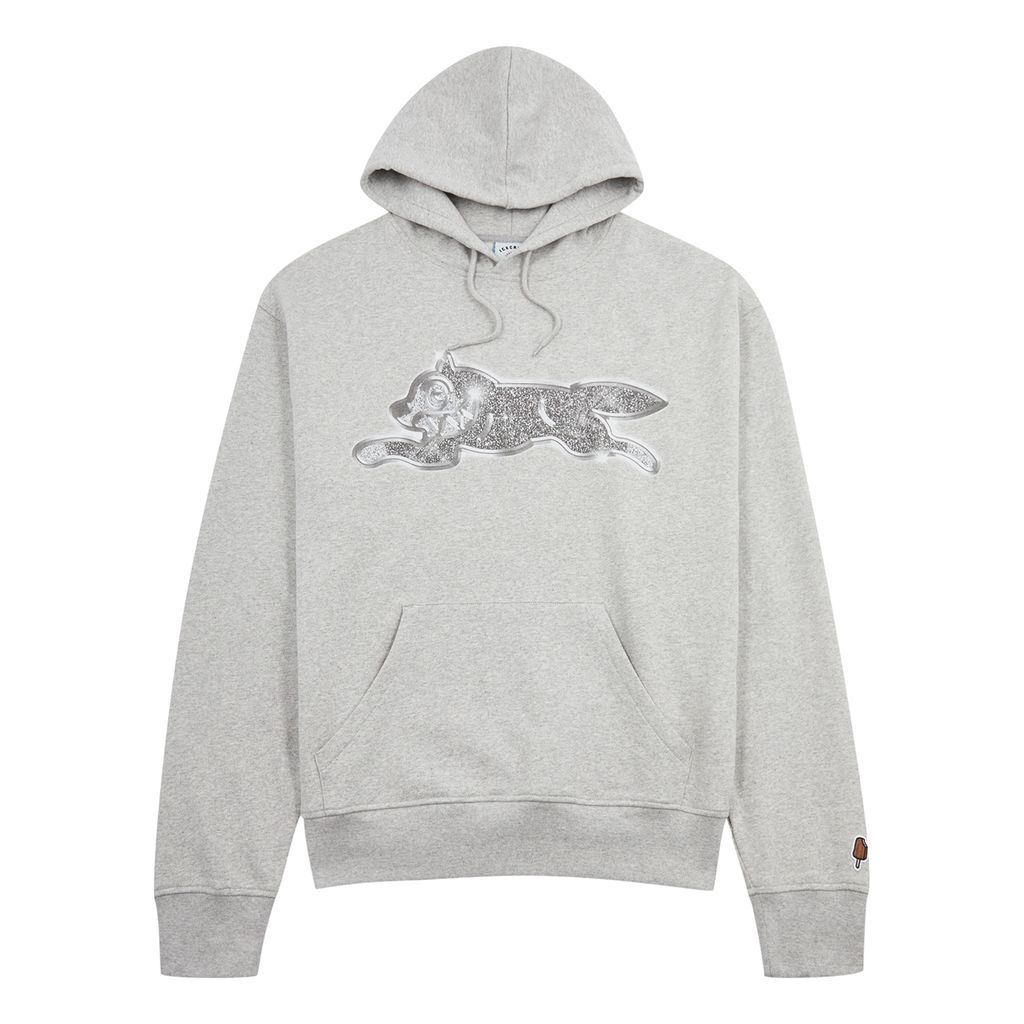 Iced Out Hooded Cotton Sweatshirt - Grey - S