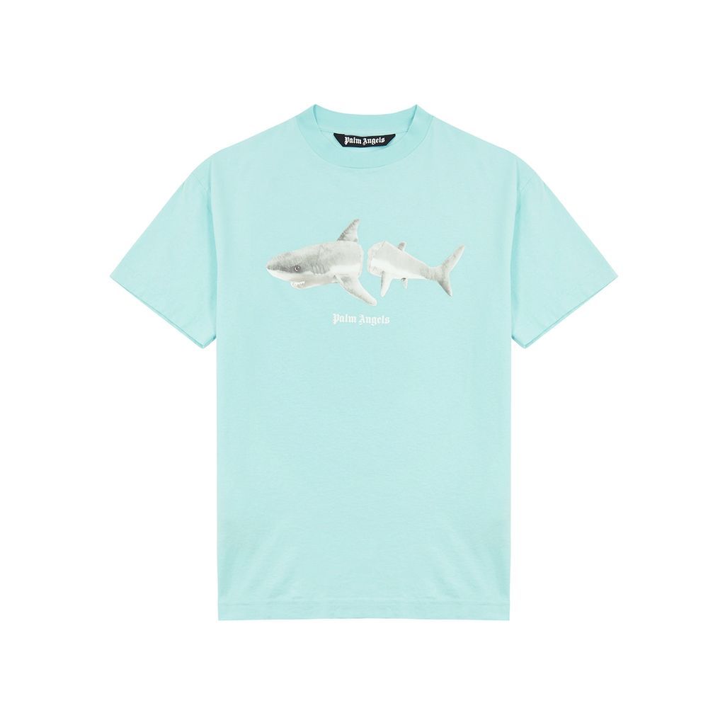 Shark-print Cotton T-shirt - Blue And White - M