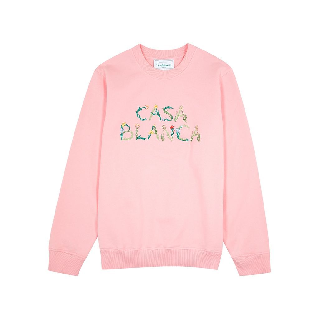 L'arche Fleurie Embroidered Cotton Sweatshirt - Pink - XL