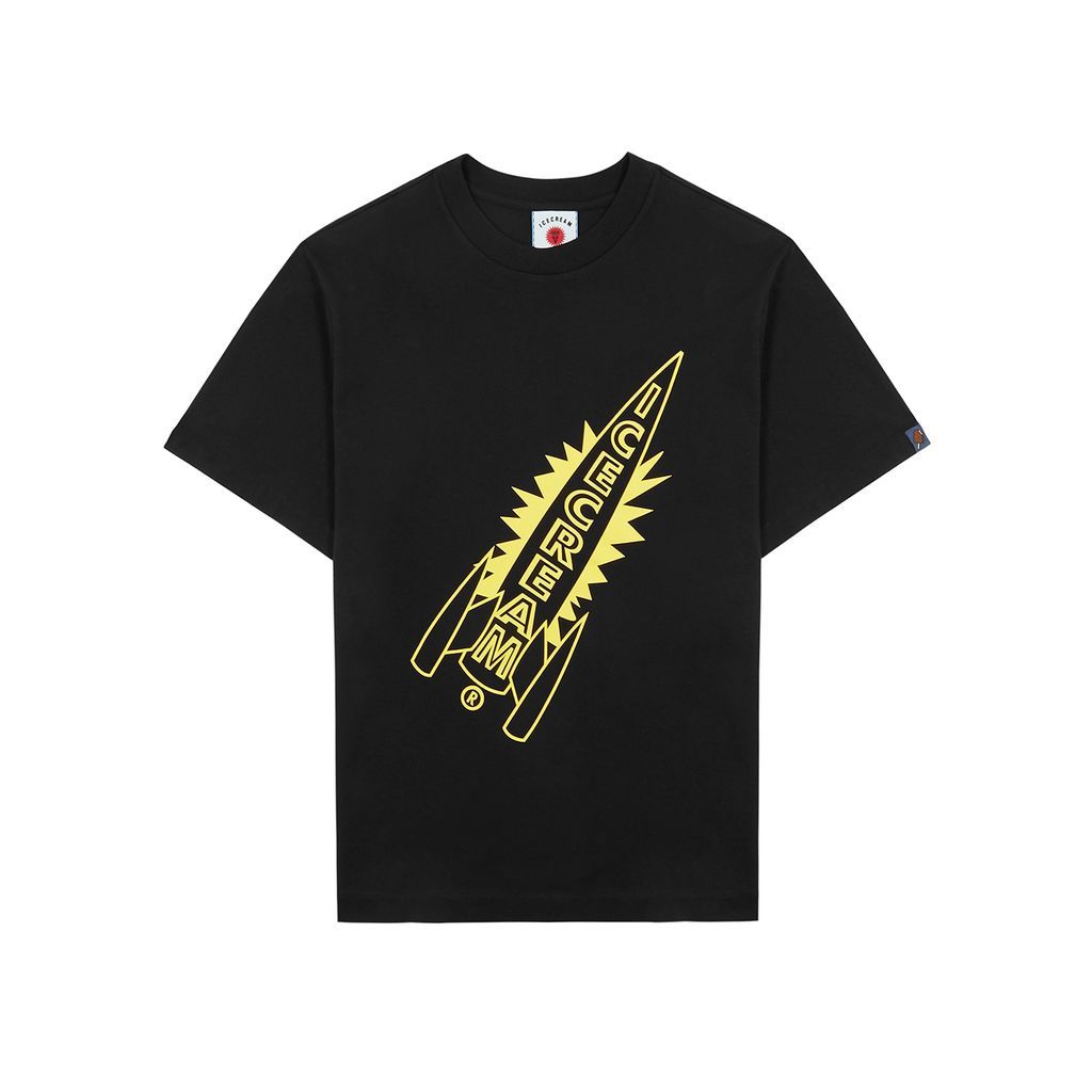 Rocket Printed Cotton T-shirt - Black - S