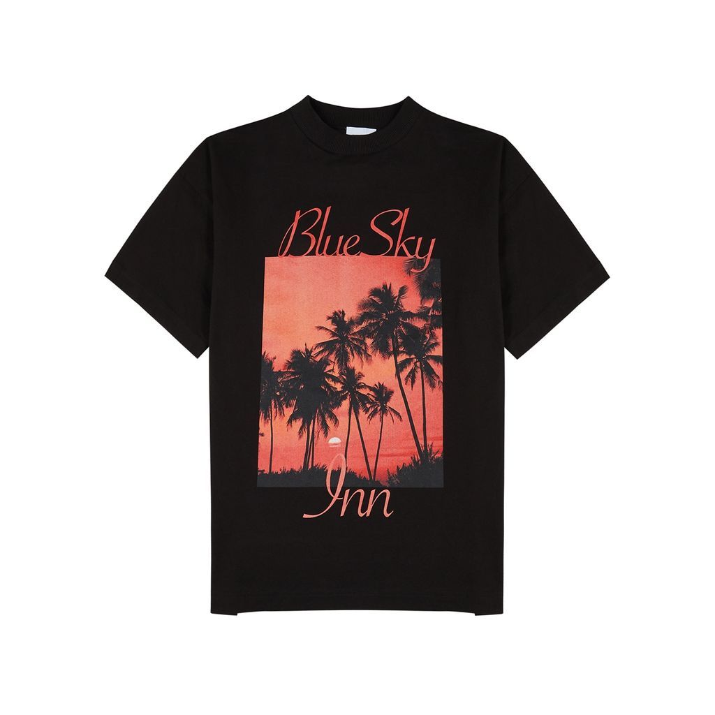 Sunset Palms Printed Cotton T-shirt - Black - M