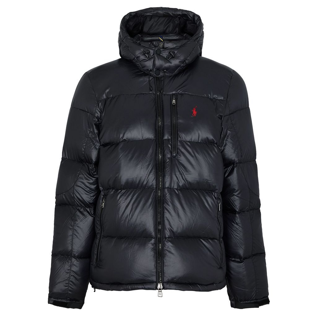 Hooded Quilted Shell Jacket - Black - XL