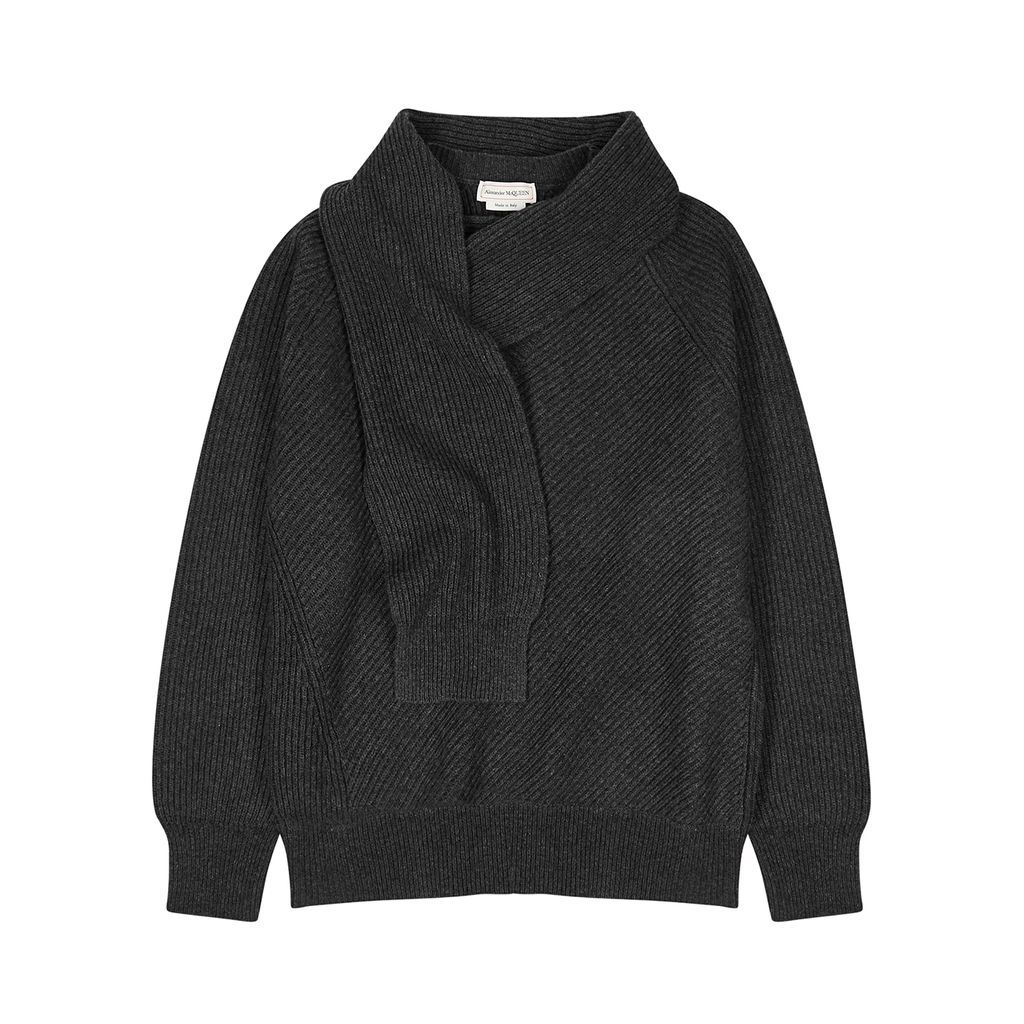 Charcoal Ribbed Wool Jumper - M