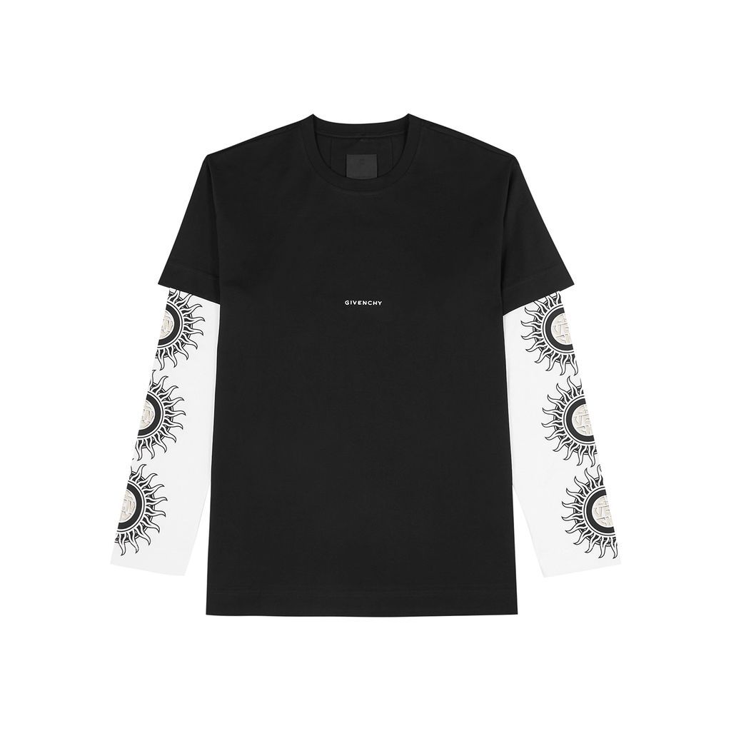 Black Logo Layered Cotton Top - Black And White - S