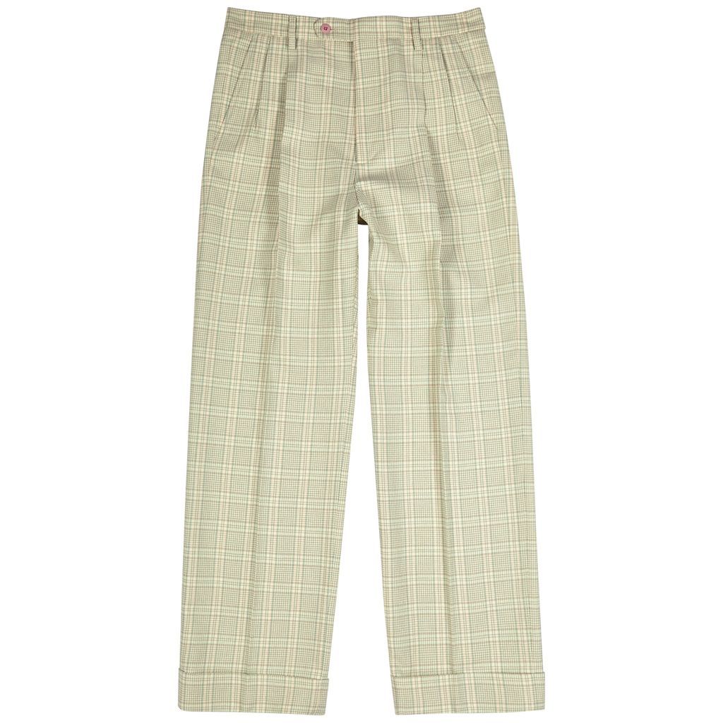 Checked Straight-leg Wool-blend Trousers - Mint - 48