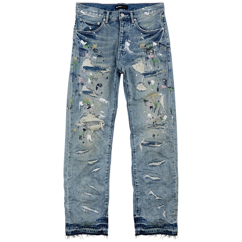 Heavy Repair Distressed Straight-leg Jeans - Blue - W36