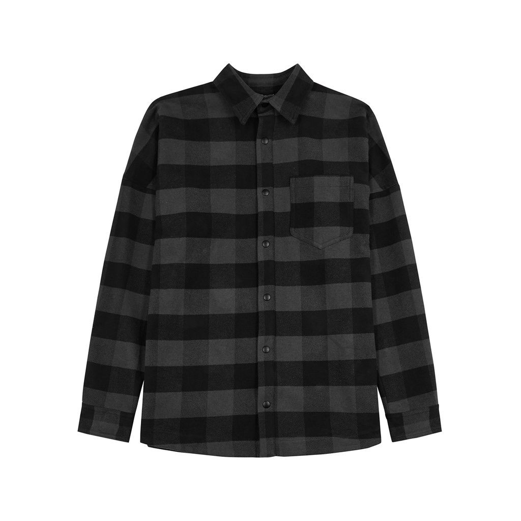 Checked Logo-print Flannel Overshirt - Black - S