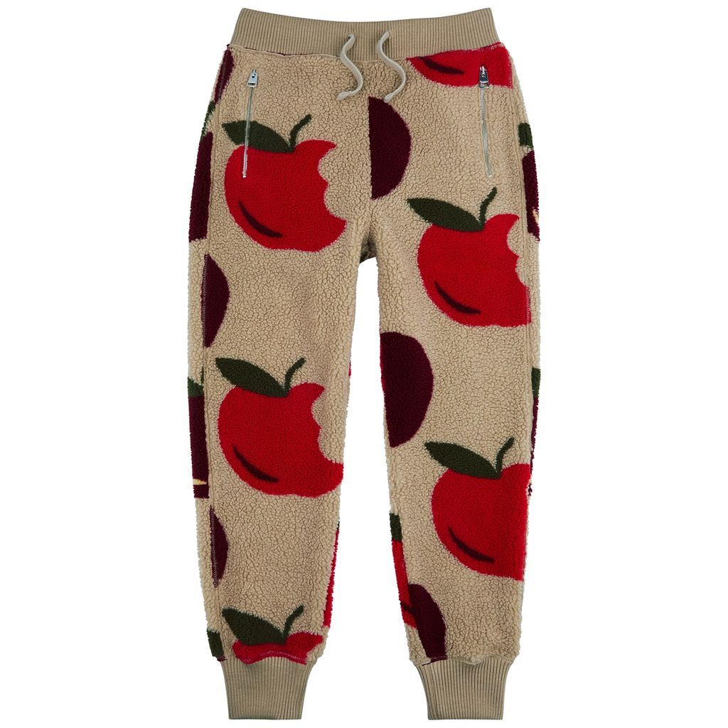 Bitten Apple Printed Fleece Sweatpants - Beige - XL