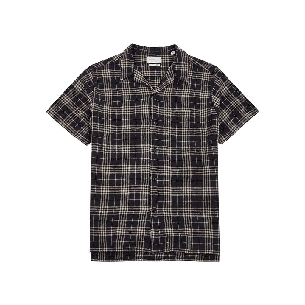 Finlay Checked Linen Shirt - Black - S