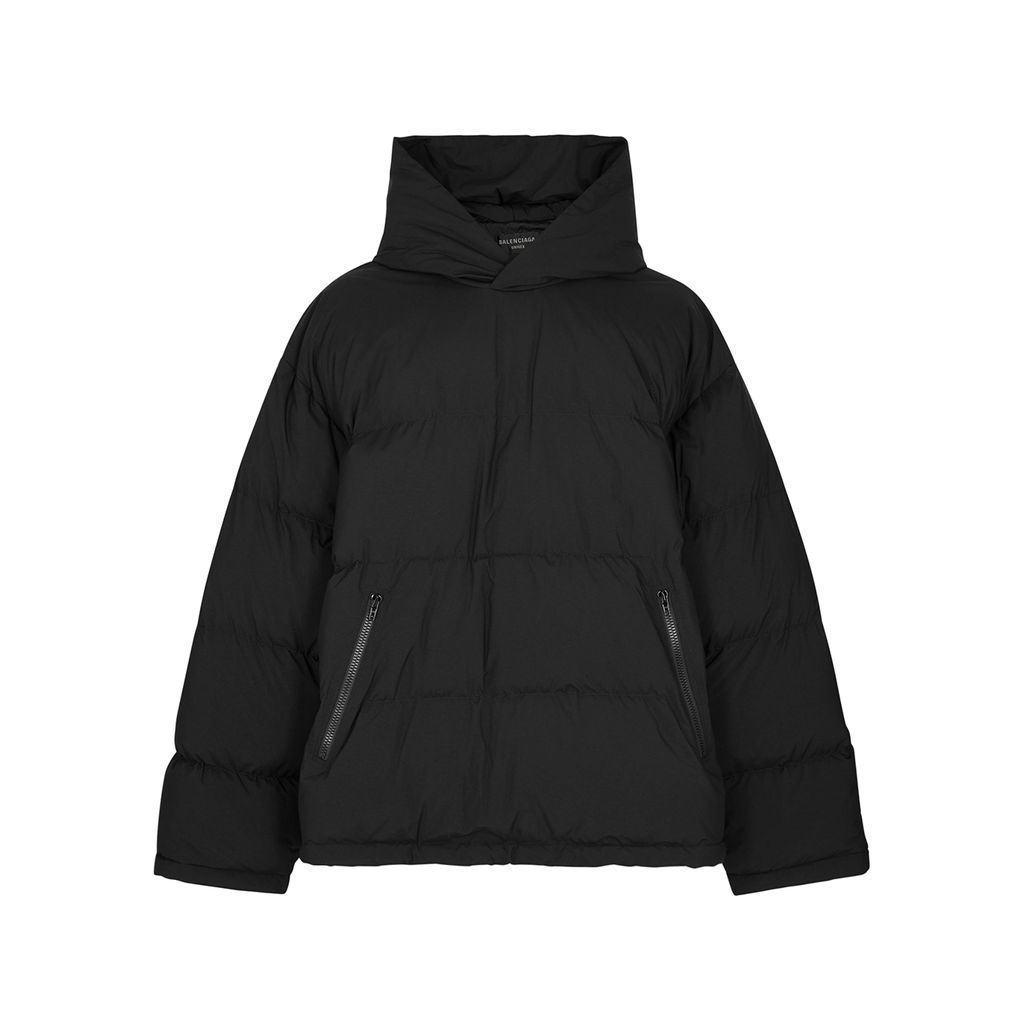 Hooded Quilted Shell Jacket - Black - 1