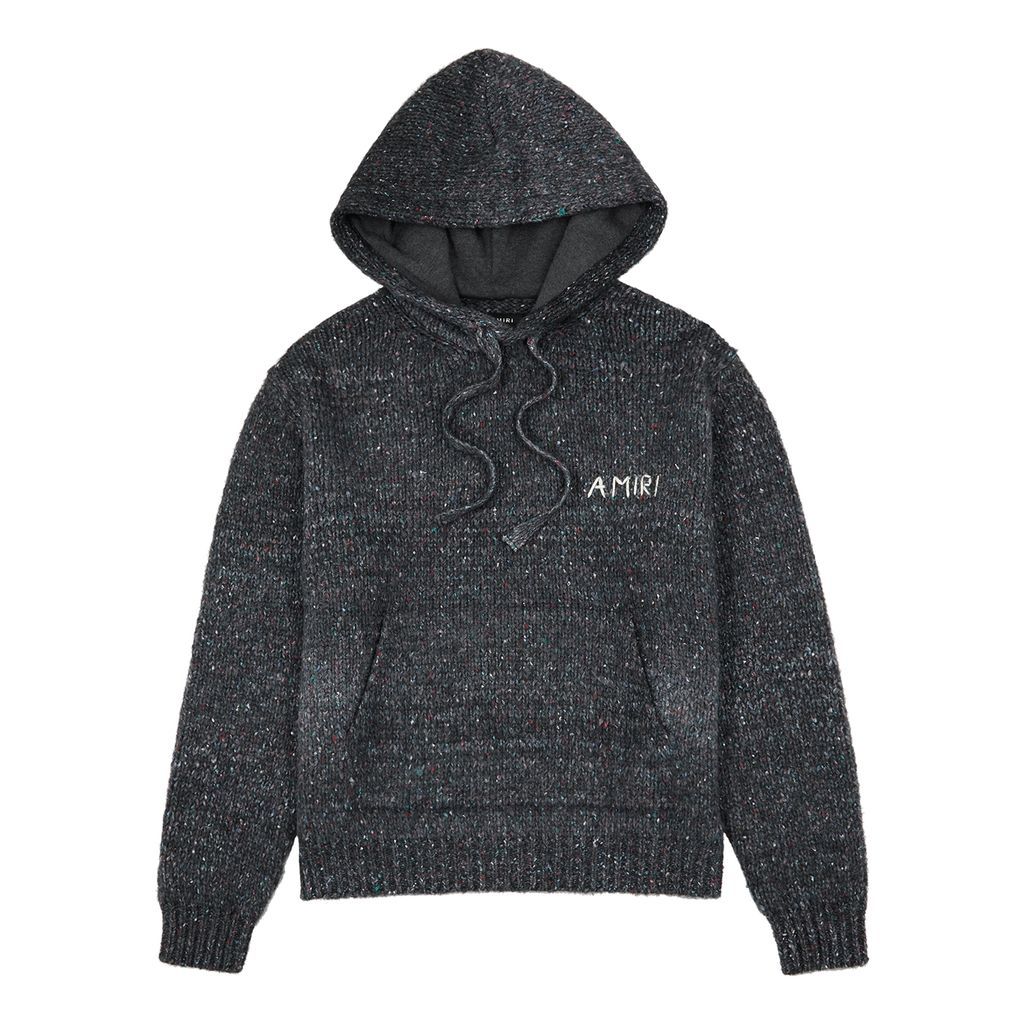 Hooded Logo Knitted Sweatshirt - Dark Grey - M