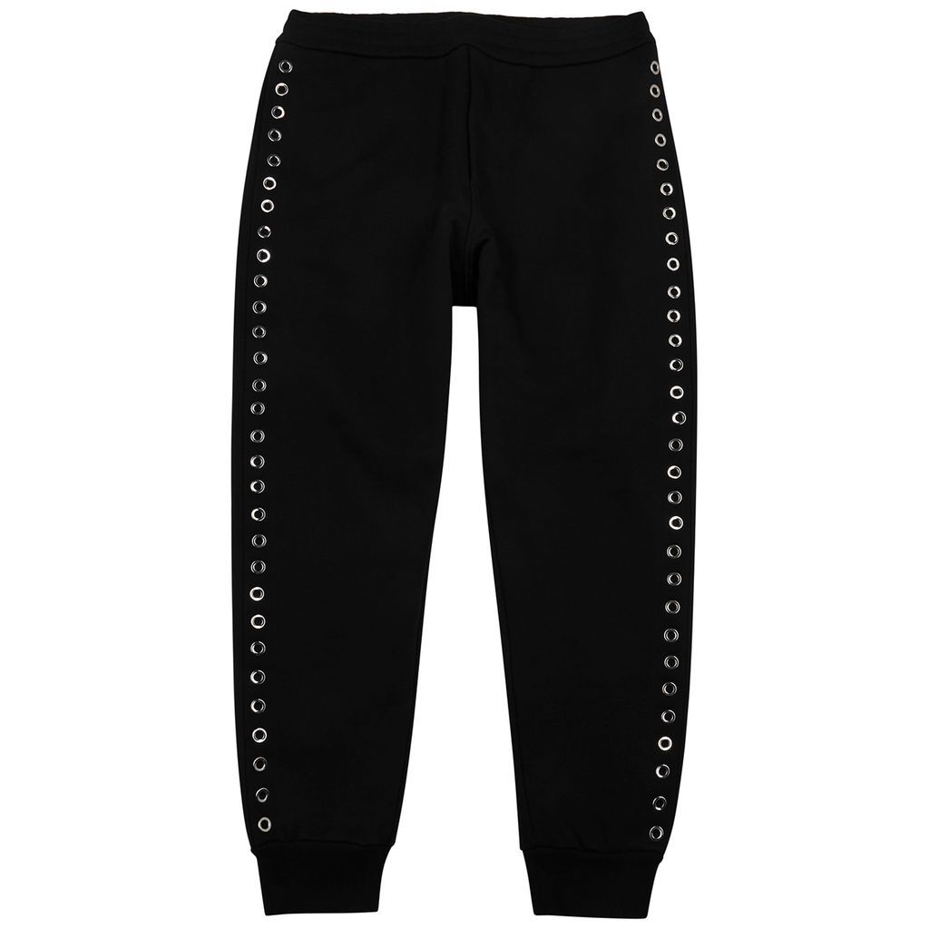 Eyelet-embellished Cotton Sweatpants - Black - L